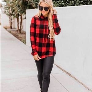 Pink Lily Plaid Hooded Shirt